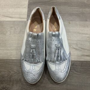 Geox Respira Oxfords Shoes Mens 40 7 White/Silver Tassel Fringe Platform Leather